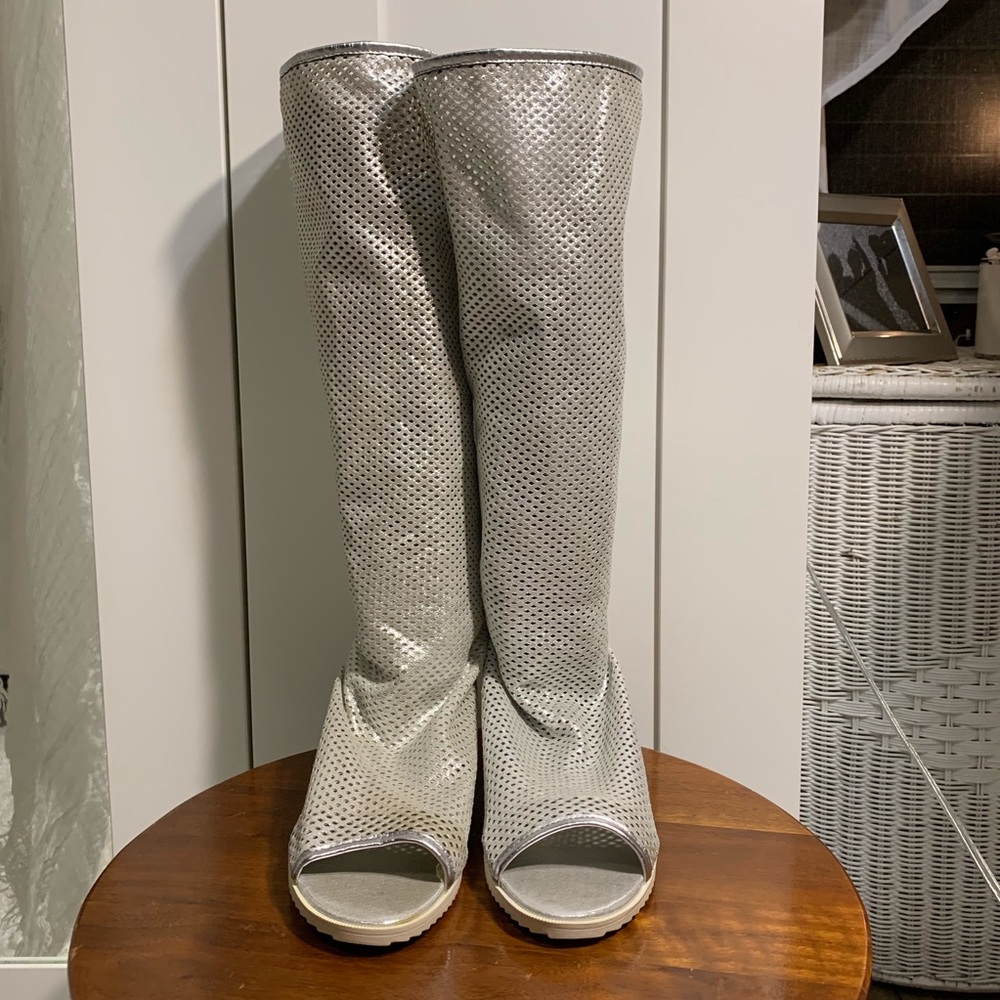 Mesh Peep Toe Silver Shoe Boot